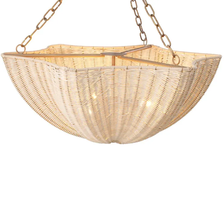 Lustre, Los Palmos, rotin, laiton vintage, Ø81cm, H77cm - Eichholtz