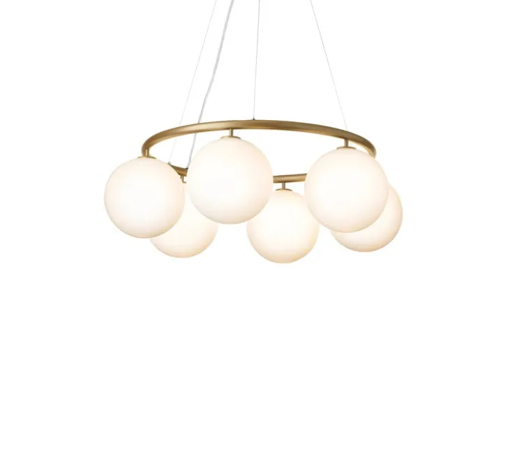 Lustre, Miira 6 Circular, laiton, verre opalin, Ø80cm, H20cm - Nuura