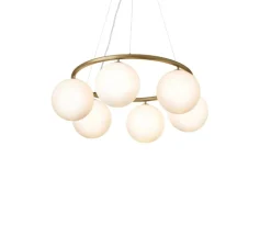 Lustre, Miira 6 Circular, laiton, verre opalin, Ø80cm, H20cm - Nuura