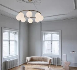 Suspension*Nuura Lustre, Miira 8 Circular, , Ø100cm, H20cm - laiton, verre opalin