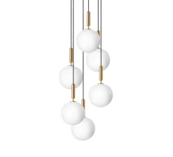 Lustre, Miira 6 Large, laiton, globe opalin, Ø47cm, H35,3cm - Nuura