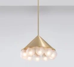 Suspension*SkLO Studio Lustre, Peak 10, , Ø51cm, H34cm - Transparent texturé, laiton