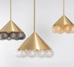 Suspension*SkLO Studio Lustre, Peak 10, , Ø51cm, H34cm - Transparent texturé, laiton