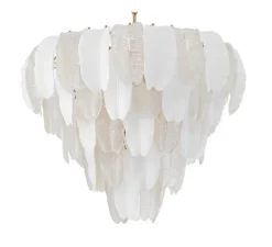 Suspension*Eichholtz Lustre, Saint Lucia L, , L81,5cm, H60cm - Verre texturé, blanc céramique