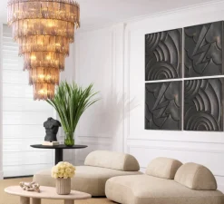 Suspension*Eichholtz Lustre, Saint Roch XXL, , Ø116cm, H153cm - verre fumé, laiton brossé