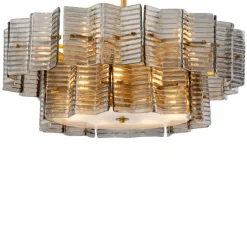 Suspension*Eichholtz Lustre, Silvano, , Ø88cm, H30cm - verre fumé, verre givré, laiton antique