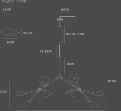 Suspension*101 Copenhagen Lustre, Stingray, , câble de 5m, L152cm, H70cm - bronze