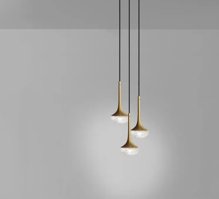 Lustre triple, suspension, Fléa, Laiton, satiné, transparent, Ø25cm, H26cm - CVL