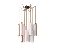 Suspension*DesignHeure Lustre, Twiggy 12, , Ø72cm, H150cm - blanc, cadre cuivré