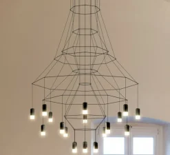 Lustre, Wireflow 0315, noir, LED, dim, DALI Push/ 1-10V, 2700K, 9805 lm, Ø120cm, H161cm - Vibia