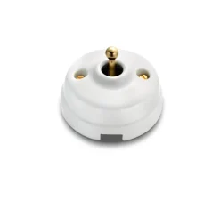 Mécanisme, Dimbler, Simple, Porcelaine blanc, Va-et-vient x1, Avec passe-câble, Doré brillant, L8,5cm, H9,4cm - Fontini