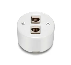 Mécanisme, Do, Simple, Porcelaine blanc, Prise-RJ45 STP Cat 6A x2, L7,2cm, H6,4cm - Fontini