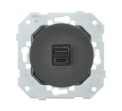 Mécanisme, DOM, Simple, Prise-USB A/C x1, Noir, L7,1cm, H7,1cm - Fontini