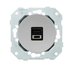 Prise*Fontini Mécanisme, DOM, Simple, Prise-USB A/C x1, Aluminium, L7,1cm, H7,1cm -