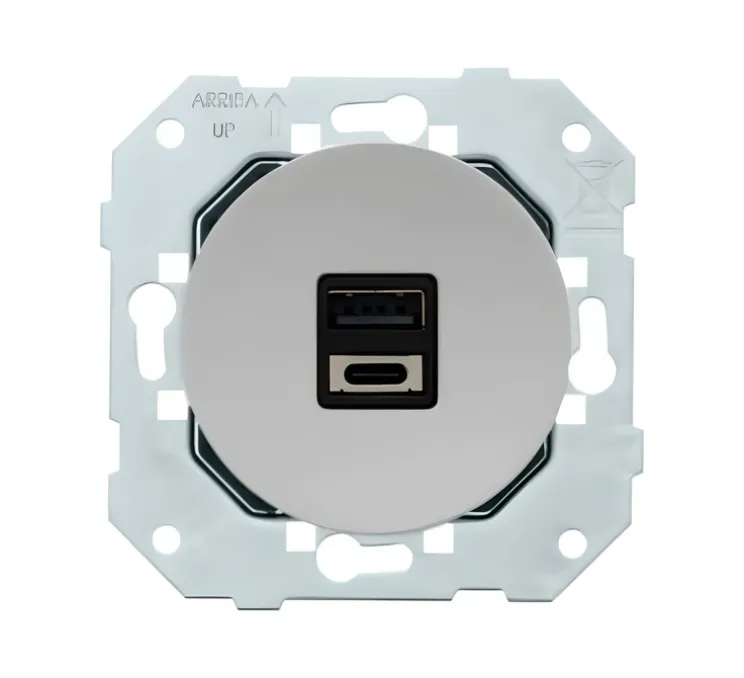 Mécanisme, DOM, Simple, Prise-USB A/C x1, Aluminium, L7,1cm, H7,1cm - Fontini