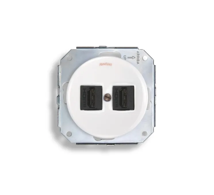 Mécanisme, Garby Colonial, Simple, Porcelaine blanc, Prise-HDMI x2, L7,2cm, H7,2cm - Fontini
