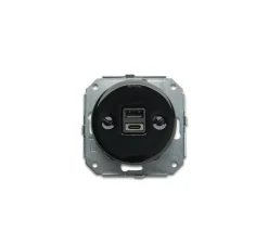Prise*Fontini Mécanisme, Garby Colonial, Simple, Prise-USB A/C x1, Porcelaine noir, L7,2cm, H6,4cm -