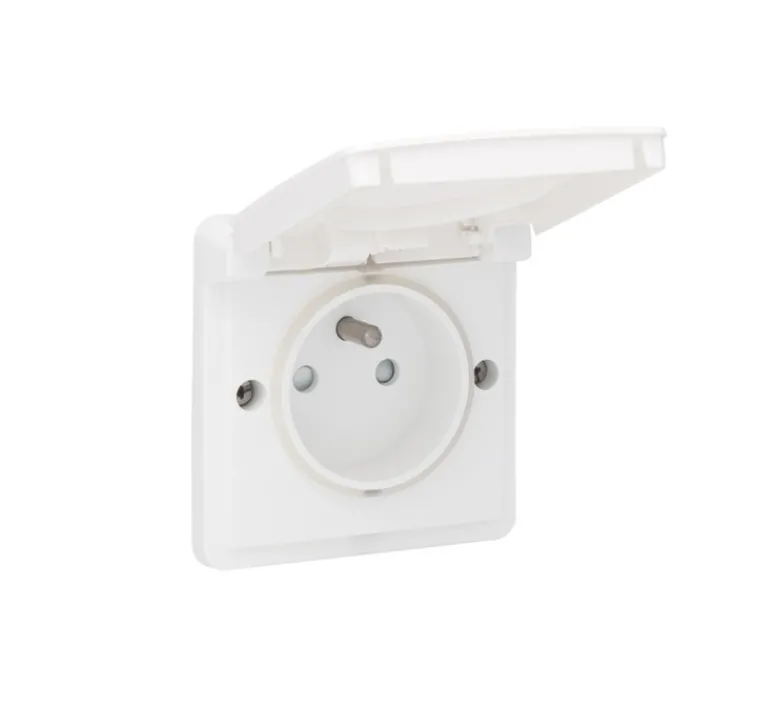 Prise*Niko Mécanisme, Hydro, Simple, Blanc, Prise-2P+T étanche x1, L7,2cm, H7,2cm -