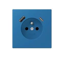 Prise*Jung Mécanisme, LS 990, Simple, Le Corbusier Bleu Céruléen 31 32030, Prise-2P+T x1, Prise-USB A x1, Prise-USB C x1, L8,5cm, H6,7cm -