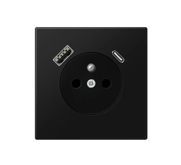 Mécanisme, LS 990, Simple, Noir mat, Prise-2P+T x1, Prise-USB A x1, Prise-USB C x1, L7cm, H7cm - Jung