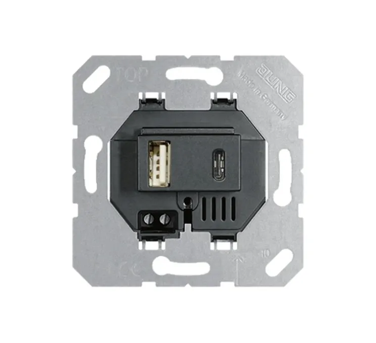 Mécanisme, LS 990, Simple, Noir, Prise-USB A/C x1, L8,5cm, H6,7cm - Jung