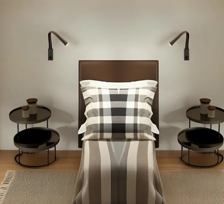 Pack duo, 2 appliques, Flexiled 40, avec interrupteur, bronze brossé, simili cuir marron, LED, 2700K, 400lm, L4,6cm, H40cm - Contardi