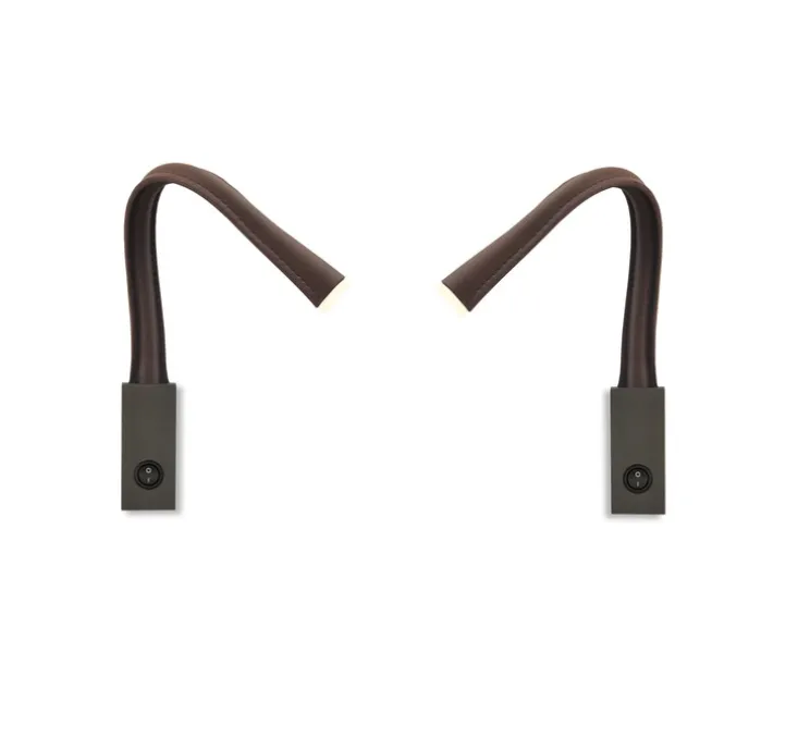 Pack duo, 2 appliques, Flexiled 40, avec interrupteur, bronze brossé, simili cuir marron, LED, 2700K, 400lm, L4,6cm, H40cm - Contardi
