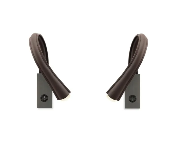 Pack duo, 2 appliques, Flexiled 40, avec interrupteur, bronze brossé, simili cuir marron, LED, 2700K, 400lm, L4,6cm, H40cm - Contardi