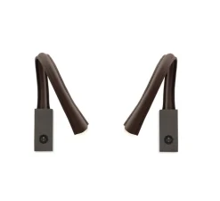 Pack duo, 2 appliques, Flexiled 40, avec interrupteur, bronze brossé, simili cuir marron, LED, 2700K, 400lm, L4,6cm, H40cm - Contardi