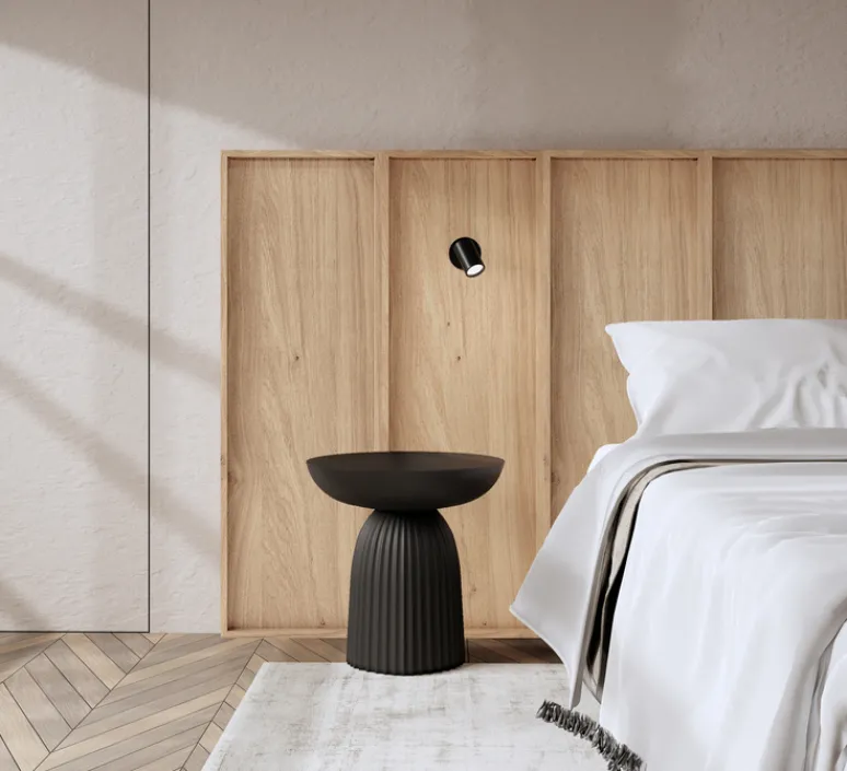 Applique*Studio Gazelles Editions Panneau simple, Wallwood, droit, chêne + applique Ascoli, noir, pour tête de lit, L40cm, H120cm - chêne et noir