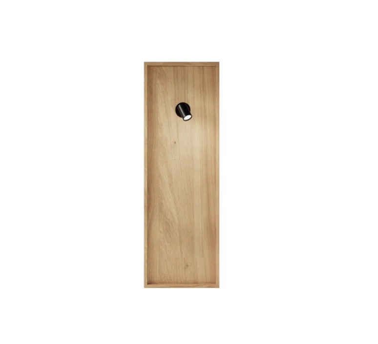 Applique*Studio Gazelles Editions Panneau simple, Wallwood, droit, chêne + applique Ascoli, noir, pour tête de lit, L40cm, H120cm - chêne et noir