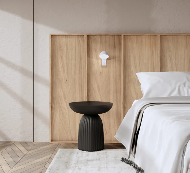 Applique*Studio Gazelles Editions Panneau simple, Wallwood, droit, chêne + applique Beddy 01, blanc, pour tête de lit, 2700K, 475 lm, L40cm, H120cm - chêne et blanc