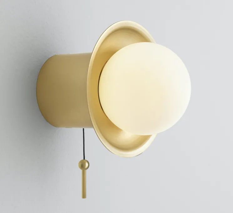 Panneau simple, Wallwood, droit + applique Janed, pour tête de lit, chêne et laiton, L40cm, H120cm - Studio Gazelles Editions