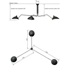Plafonnier, 3 bras pivotants, noir, Ø135cm - Serge Mouille