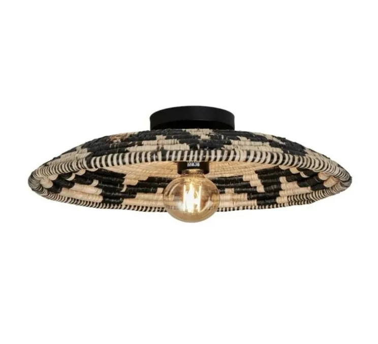 Plafonnier, Andros, noir, naturel, Ø45cm, H8cm - Good&Mojo