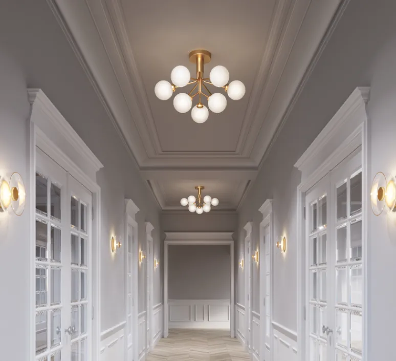 Plafonnier & Spot*Nuura Plafonnier, Apiales 9, , Ø59,5cm, H39,9cm - laiton brossé, verre opalin