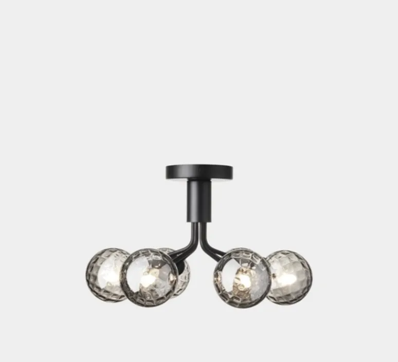 Plafonnier & Spot*Nuura Plafonnier, Apiales 6, transparent, L50cm, H29cm - noir satin, verre