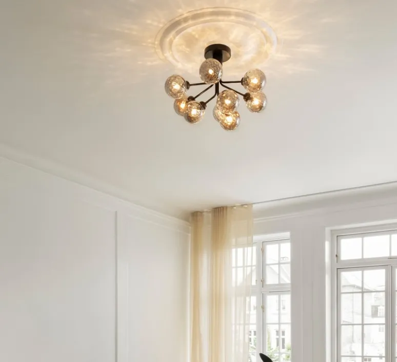 Plafonnier & Spot*Nuura Plafonnier, Apiales 9, transparent, L59,5cm, H39,9cm - noir satin, verre