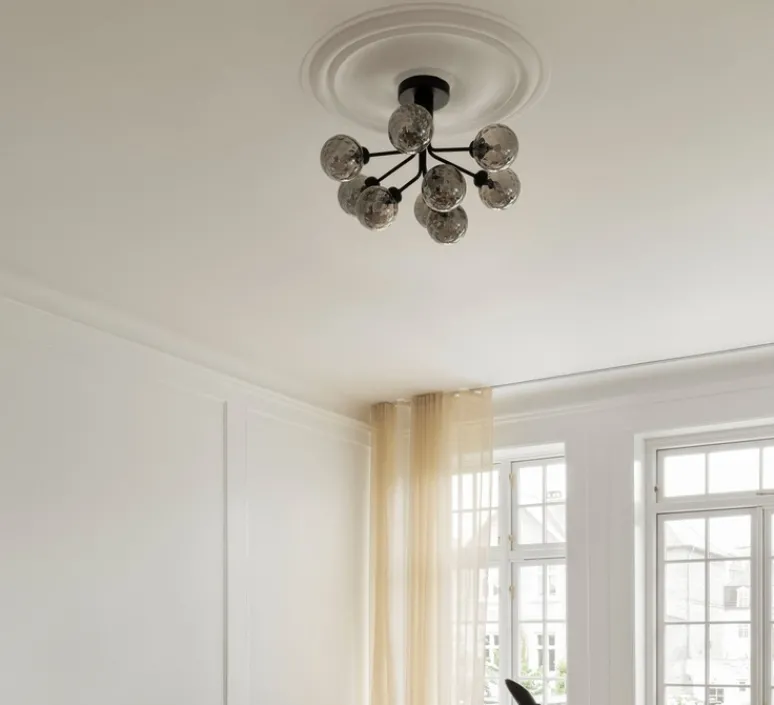 Plafonnier & Spot*Nuura Plafonnier, Apiales 9, transparent, L59,5cm, H39,9cm - noir satin, verre