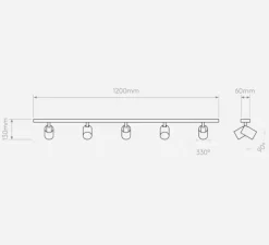 Plafonnier, Ascoli five Bar, nickel mat, L120cm, H13cm - Astro