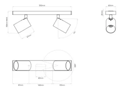 Plafonnier & Spot|Applique*Astro Plafonnier, Ascoli Twin, , L35cm, H13cm - noir mat