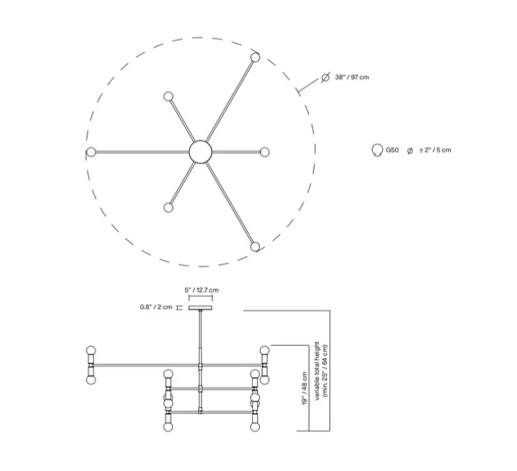 Plafonnier, Atomium, laiton, Ø97cm, H108cm - Lambert&Fils