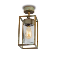 Plafonnier, Cubic 3367, Laiton vieilli, verre transparent, IP44, L15cm, H37cm - Moretti Luce