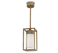 Plafonnier & Spot*Moretti Luce Plafonnier, Cubic 3368, , verre opale, IP44, Ø15cm, H63,2cm - Laiton vieilli