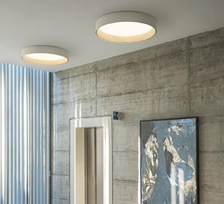 Plafonnier, Duo 4870, blanc, chêne, LED, dim, 2700K, 2206 lm, Ø48cm, H12cm - Vibia