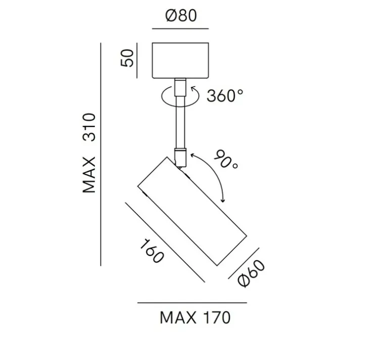 Plafonnier, Girasoli, fer antique, Ø6cm, H16cm - Il Fanale