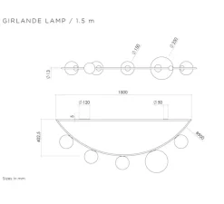 Plafonnier, Girlande 5 globes, laiton, L150cm, H40,25cm - Atelier Areti