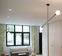 Plafonnier, lampe porcelaine et métal, noir, Ø110cm, H58,5cm - ZANGRA