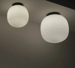 Plafonnier, Lantern, verre opal blanc, noir, Ø20cm, H22cm - New Works