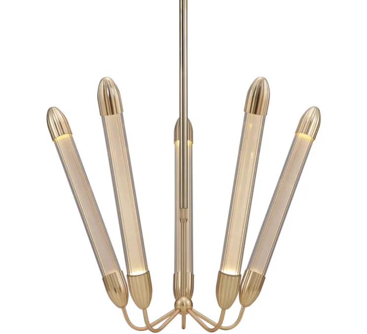 Plafonnier, Lemon squeeze penta long, laiton, verre opalin, Ø85,6cm, H99-154cm - Umage